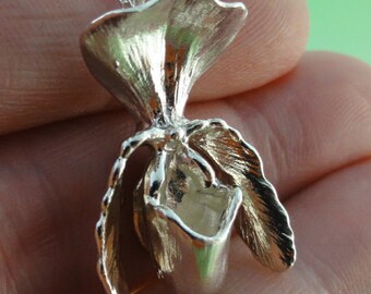 Lady Slipper Orchid Pendant, Sterling Silver Orchid, Paphiopedilum, Silver Orchid Jewelry, Orchid Pendant