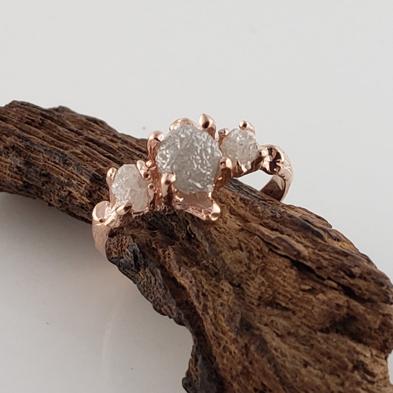 14k Rose Gold 3 Rough Raw Diamond Engagement Ring by Dawn Vertrees image 5