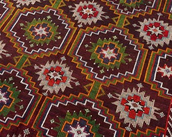 Alfombra vintage de lana de cabra de 6x9 pies, alfombra Kilim roja tejida a mano, alfombra grande, alfombra turca, 6'1" x 8'8"