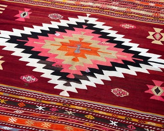 7x10 Vintage Large Kilim Rug, Handwoven Wool Rug, Bohemian Rug, Bedroom Rug, Turkish Kilim Rug, 6'7" x 9'6"