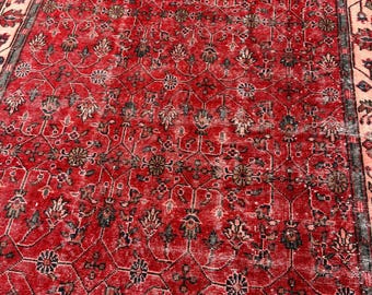 6x10 Vintage Red Rug, Floral Turkish Boho Rug, Authentic Oushak Carpet