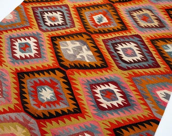 5x10 Handwoven Turkish Kilim Rug, Vintage Boho Rug, Vibrant Color Rug, Living Room Rug, Large Carpet