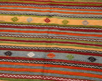 5x11 Vintage Striped Rug, Turkish Kilim Rug, Multicolor Boho Rug, Handwoven Rug, Floor Rugs, Long Rug, 5'1" x 11'6"