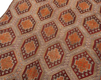 7x9 Vintage Goat Wool Rug, Handwoven Anatolian Kilim Rug, Large Area Rug, 6'8" x 9'4"