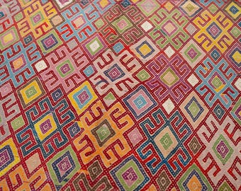6x11 Vintage Turkish Kilim Rug, Boho Decor Rug, Handwoven Large Rug, 6'4" x 11'