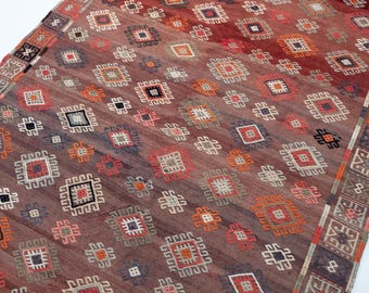 Alfombra vintage 6x10, alfombra Kilim roja grande, alfombra de lana tejida a mano, alfombra de sala de estar, 5'8" x 9'9"