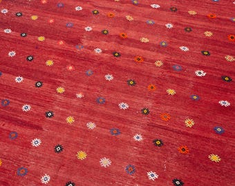 6x12 Vintage Kilim Rug, Red Kilim, Handwoven Rug, Large Kilim Rug, Turkish Rug, Bohemian Rug, 6' x 12'3