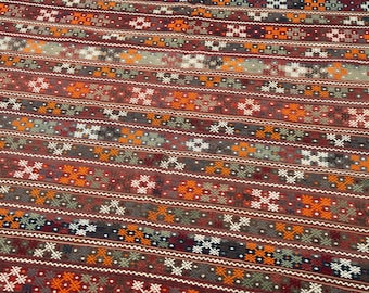 7x9 Striped Kilim Rug, Vintage Rug, Handwoven Wool Kilim, Large Area Rug, Bedroom Rug, 6'6" x 9'3"