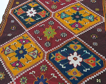 6x9 Vintage Kilim Rug, Handwoven Goat Wool Rug, Large Turkish Kilim, Living Room Carpet, 5'9" x 9'6"