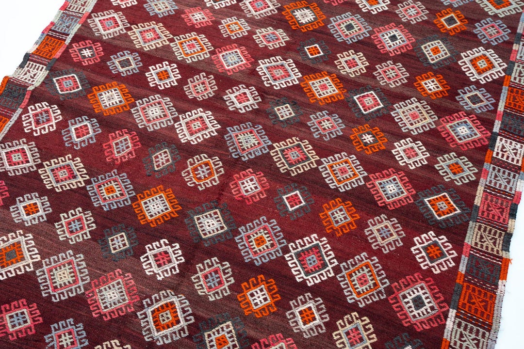 6x9 Vintage Red Kilim Rug, Large Area Rug, Handwoven Wool Turkish Rug ...