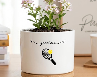 Personalized Tennis Gift, Custom Name Flower Pot, Tennis Lover Present, Unique Sport Keepsake, Ceramic Planter, Tennis Player Birthday