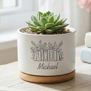 Personalized Succulent Pot, Custom Name Planter, Book Lover Gift, Teacher Desk Decor, Literary Home Accent