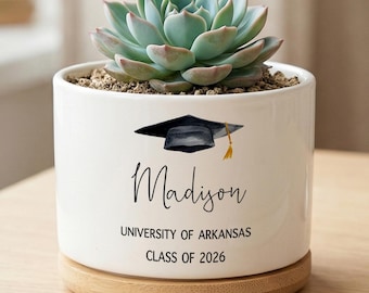 Graduate Gift, Personalized Ceramic Succulent Planter, Class of 2026 Plant Pot, College Graduation Desk Decor, Senior Gift