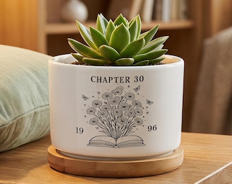 Personalized 30th Birthday Pot, Chapter 30 Gift for Her, Custom Book Lover Planter, Milestone Birthday Keepsake, Floral Ceramic Decor