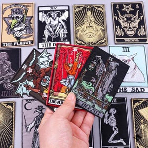 Tarot Cards Inspired Patches. Sew or fuse on punk accessories. Spiritual clothing addons.