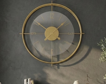 Metal Wall Clock Large, Gold Modern Spiral, Unique Oversized Decorative Art, Silent Unusual Timepiece