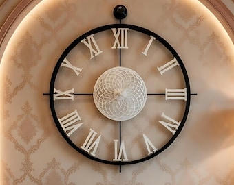Reloj de pared moderno de metal en espiral de gran tamaño, arte decorativo en negro y plata, reloj silencioso.