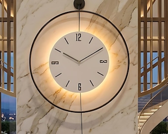Reloj de pared LED negro extragrande, obra de arte metálica con retroiluminación silenciosa.