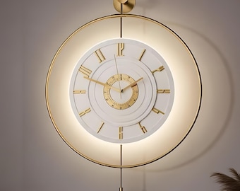 Large Metal LED Wall Clock, Modern Gold Home Decor