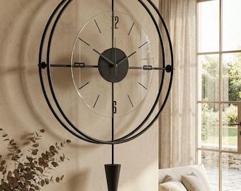 Metal Wall Clock Large, Black Modern Spiral, Unique Oversized Decorative Art, Silent Unusual Timepiece,