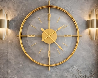 Reloj de pared grande de metal, espiral moderno dorado, arte decorativo único de gran tamaño, reloj silencioso inusual.