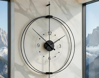 Reloj de pared extragrande de metal negro, diseño moderno en espiral, reloj silencioso (50 cm)