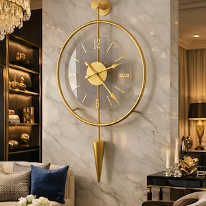 Large Gold Metal Wall Clock Modern Spiral Oversized Silent Backlit Decorative Art Timepiece 50x90cm
