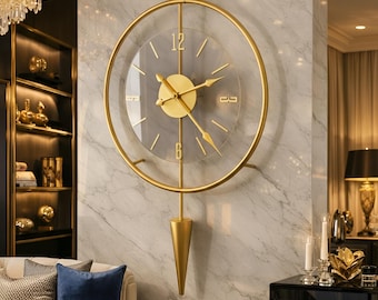Oversized Gold Metal Wall Clock, Modern Spiral Art, Silent Timepiece (20 inches)