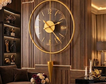 Oversized Gold Metal Wall Clock, Modern Spiral LED Art, Silent Backlit Timepiece