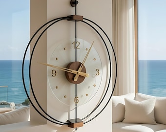 Reloj de pared extragrande de metal negro, diseño moderno en espiral, reloj silencioso (50 cm)