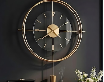 Reloj de pared grande de metal, espiral moderno dorado, arte decorativo único de gran tamaño, reloj silencioso inusual.