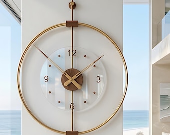 Reloj de pared de metal dorado de gran tamaño, arte moderno en espiral, silencioso (20 pulgadas)