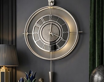 Reloj de pared LED plateado de gran tamaño, arte moderno de metal, decoración silenciosa