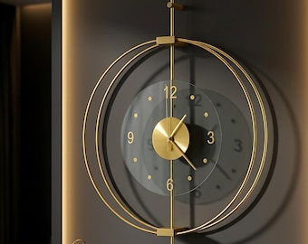 Reloj de pared de metal dorado de gran tamaño, arte moderno en espiral, silencioso (20 pulgadas)