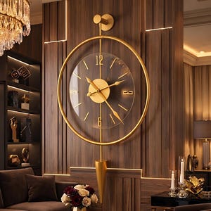 Oversized Gold Metal Wall Clock, New Home Gift, Modern, Silent, Unique, Decorative Wall Art, Living Room Decor