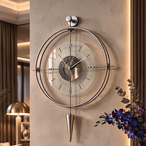 Oversized Silver Metal Wall Clock, New Home Gift, Modern, Silent, Unique, Decorative Wall Art, Living Room Decor