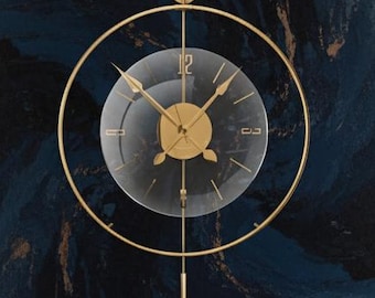 Reloj de pared grande de metal, espiral moderno dorado, arte decorativo único de gran tamaño, reloj silencioso inusual.
