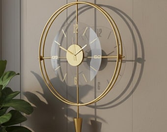 Metal Wall Clock Large,  Gold Modern Spiral, Unique Oversized Decorative Art, Silent Unusual Timepiece