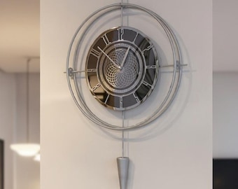 Oversized Silver LED Wall Clock, Modern Metal Art, Silent Decor