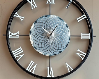 Large Modern Spiral Metal Wall Clock, Black Gold Decorative Art, Silent Timepiece