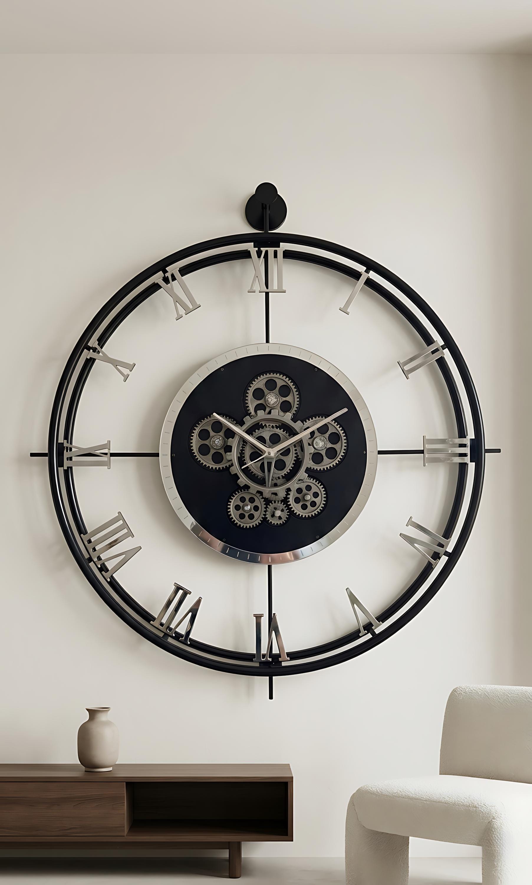 Moving Gear Metal Wall Clock Large, Gold Modern Spiral, Unique ...