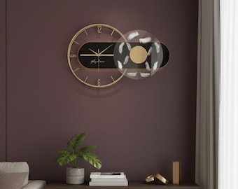 Metal Wall Clock Large, Gold Modern Spiral, Unique Oversized Decorative Art, Silent Unusual Timepiece