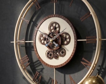 Reloj de pared grande de metal con mecanismo de movimiento, espiral moderna color crema, arte decorativo único de gran tamaño, reloj silencioso inusual.