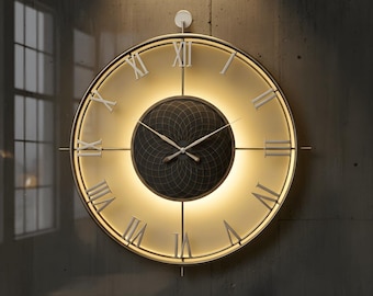 Large LED Metal Wall Clock, Modern Spiral Backlit Art, Silent Timepiece (60x70cm)