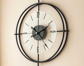 Large Metal Wall Clock, Modern Industrial Style, Open Face Clock, Minimalist Home Decor