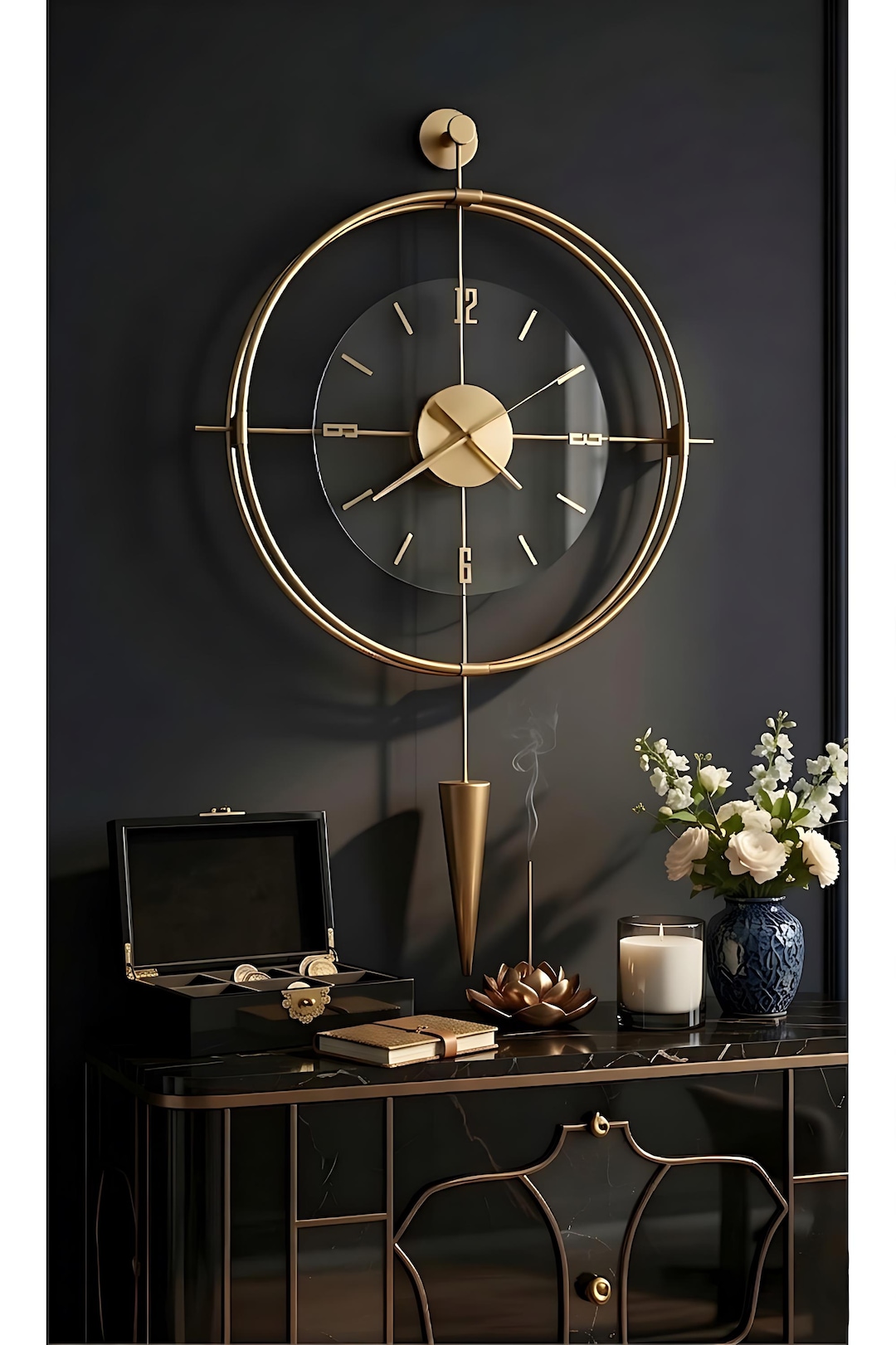 Metal Wall Clock Large, Gold Modern Spiral, Unique Oversized Decorative ...