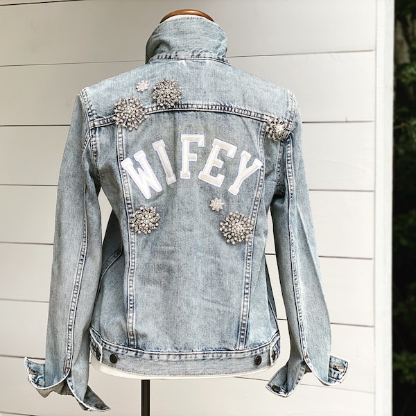 Denim Jacket With Rhinestones Etsy