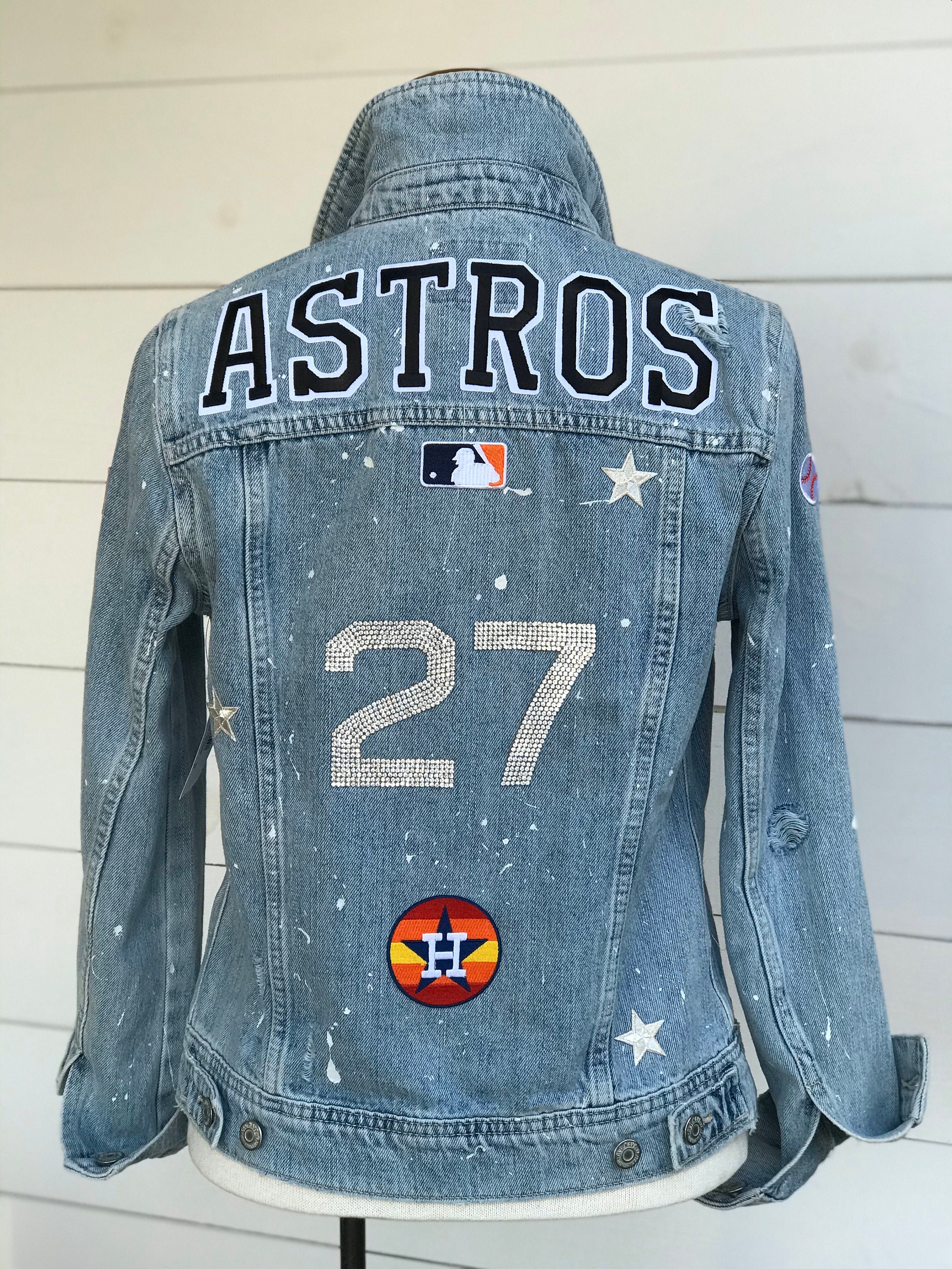 Handmade Astros Embroidered Blue With Stripes Jacket for Women 