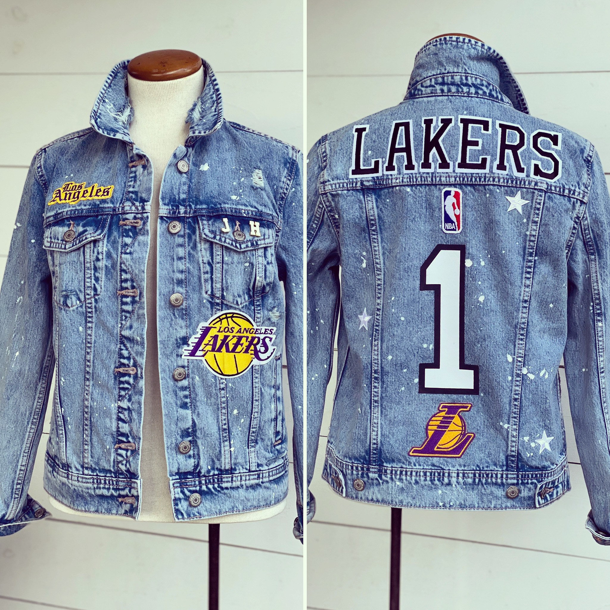 Los Angeles LA LAKERS Custom Denim Jean Jacket Number Jean 