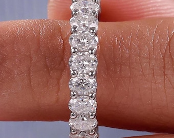 4mm Oval Cut Lab Grown Diamond Half Eternity Ring: 14k Gold Stackable Wedding Band